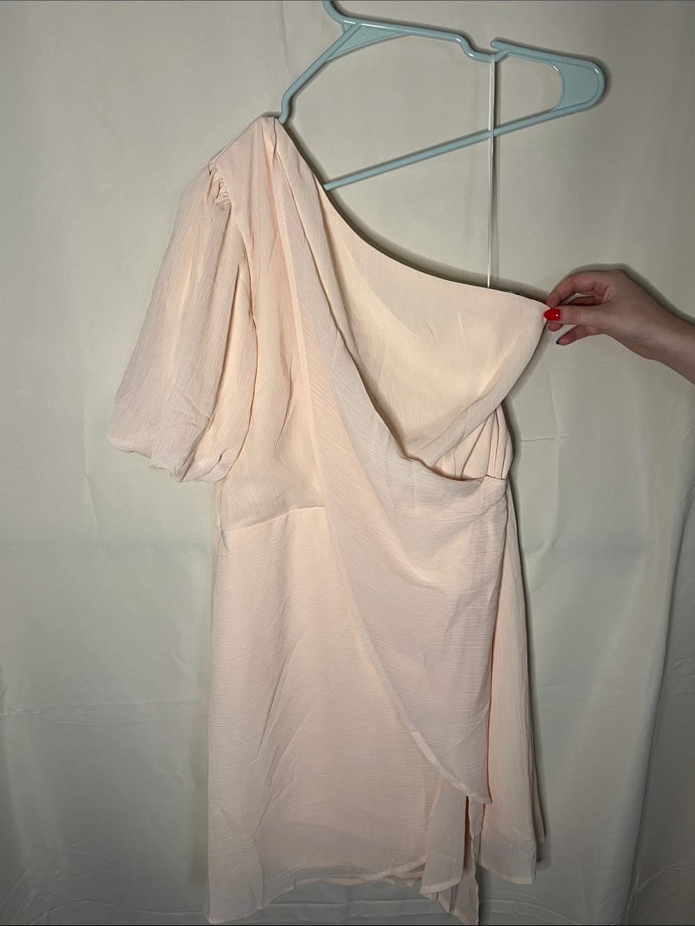 Umgee One-Shoulder Pale Blush Draped Mini Dress